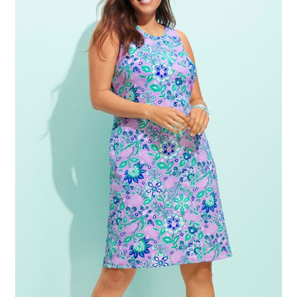 Talbots Effortless Jersey Shift Dress Petite M Floral Purple Multicolor